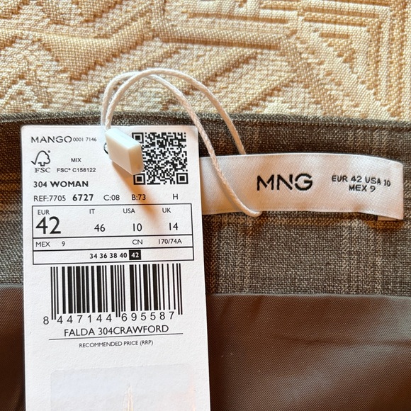 Mango Beige Plaid Check Skirt With Slit/NWT/10 (EU 42) - Picture 9 of 16